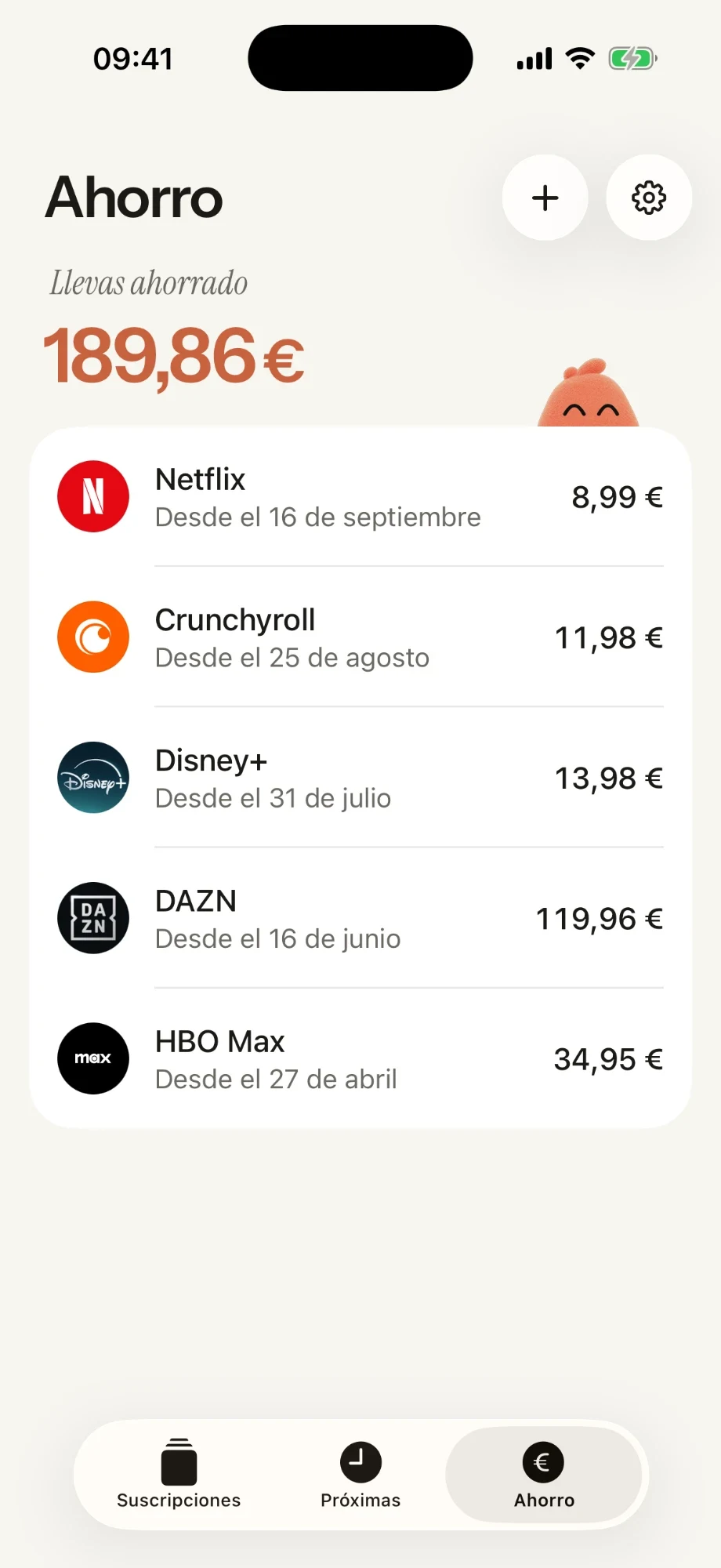 Pantalla Ahorro: suscripciones canceladas y dinero ahorrado