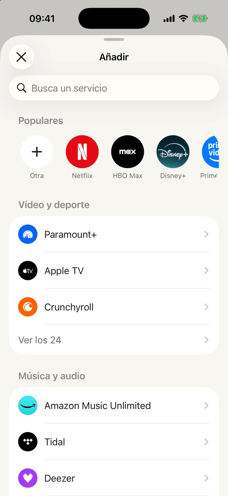 Pantalla para añadir una suscripción