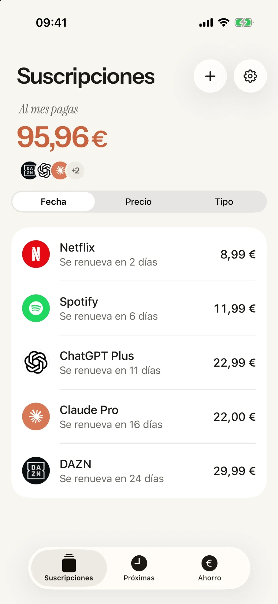 Lista de suscripciones en Coco