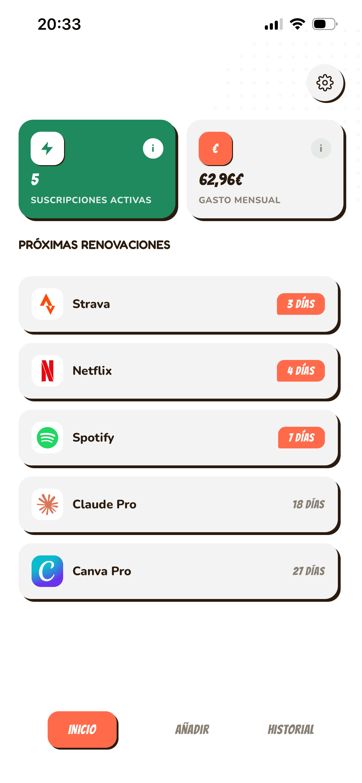 pantalla de inicio de coco